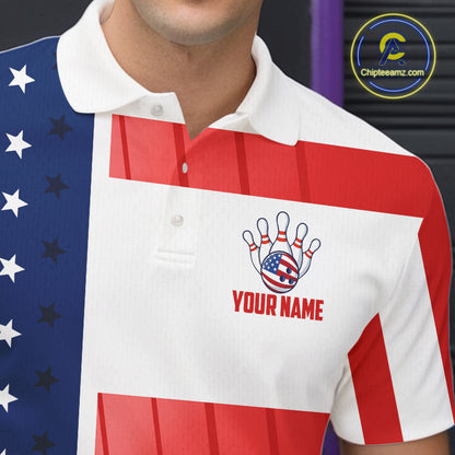Red, White and Blue American Flag Bowling Shirts For Men Custom Patriotic Bowling Team Jerseys NQS11157