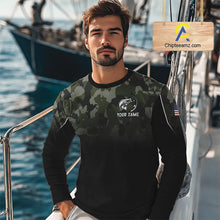 Load image into Gallery viewer, Black green camo American Flag Custom Largemouth Bass Fishing team shirts, bass fishing jerseys NQS11359