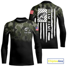 Load image into Gallery viewer, Black green camo American Flag Custom Largemouth Bass Fishing team shirts, bass fishing jerseys NQS11359