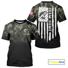 Load image into Gallery viewer, Black green camo American Flag Custom Largemouth Bass Fishing team shirts, bass fishing jerseys NQS11359