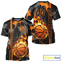 Load image into Gallery viewer, Black &amp; Orange Camo Flame Basketball vest, t-shirt, long sleeve, hoodie custom Basketball team jersey NQS11366
