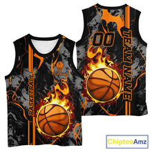 Load image into Gallery viewer, Black &amp; Orange Camo Flame Basketball vest, t-shirt, long sleeve, hoodie custom Basketball team jersey NQS11366