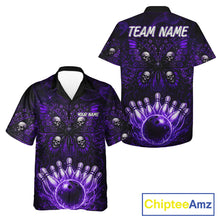 Load image into Gallery viewer, Custom Black &amp; Purple bowling jersey Butterfly skull Bowling Team Shirts, button up bowling shirts NQS11367
