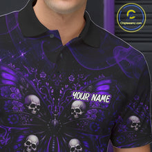 Load image into Gallery viewer, Personalized Black &amp; Purple bowling jersey Butterfly skull Bowling Team Shirts, bowling gifts for men NQS11367