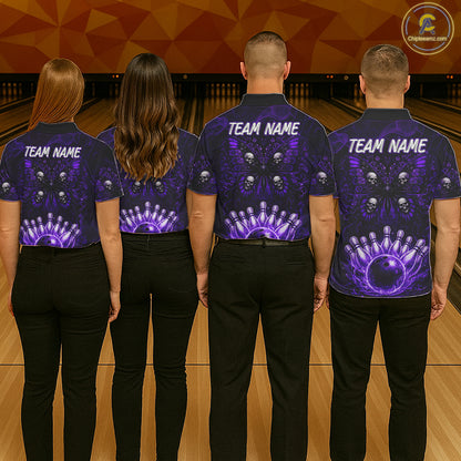 Custom Black & Purple bowling jersey Butterfly skull Bowling Team Shirts, bowling attire for women NQS11367