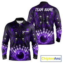 Load image into Gallery viewer, Personalized Black &amp; Purple bowling jersey Butterfly skull Bowling Team Shirts, bowling gifts for men NQS11367