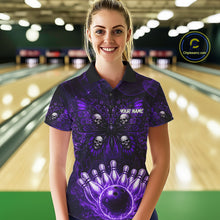 Load image into Gallery viewer, Custom Black &amp; Purple bowling jersey Butterfly skull Bowling Team Shirts, bowling attire for women NQS11367