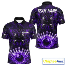 Load image into Gallery viewer, Personalized Black &amp; Purple bowling jersey Butterfly skull Bowling Team Shirts, bowling gifts for men NQS11367