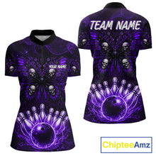 Load image into Gallery viewer, Custom Black &amp; Purple bowling jersey Butterfly skull Bowling Team Shirts, bowling attire for women NQS11367