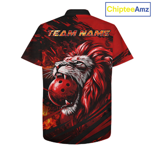 Black and Red Lion Bowling Hawaiian Jersey, Lion Bowling Team League button-up shirts NQS11572