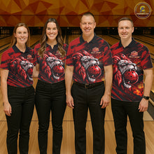 Load image into Gallery viewer, Black and Red Lion Bowling Polo, 1/4 Zip Jersey for Women, Lion Bowling Team League shirts NQS11572