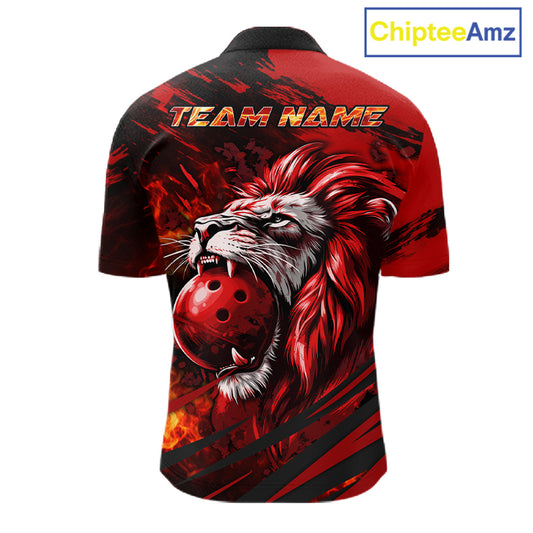 Black and Red Lion Bowling Polo, 1/4 Zip Jersey for Men, Lion Bowling Team League shirts NQS11572
