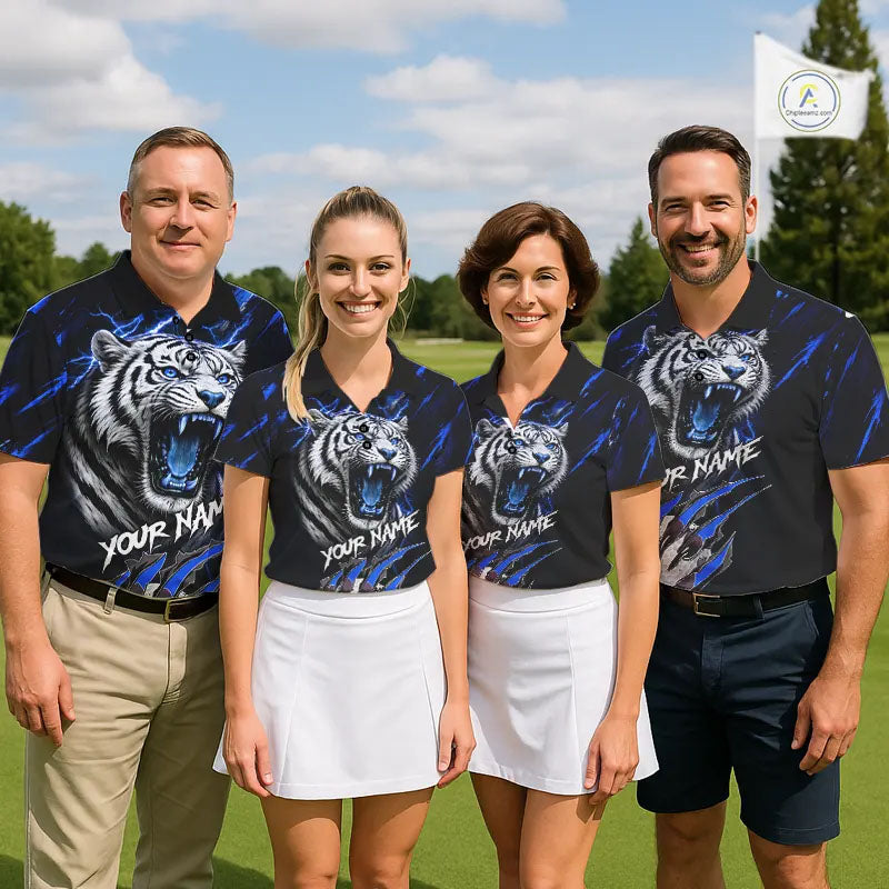 Black and Blue Lightning thunder Tiger Golf Polo shirts for men custom Tiger team golf shirts NQS11574