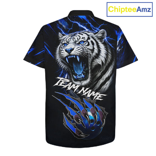 Black & Blue Lightning Thunder Tiger Bowling button-up shirts custom team Hawaiian Bowling jerseys NQS11575