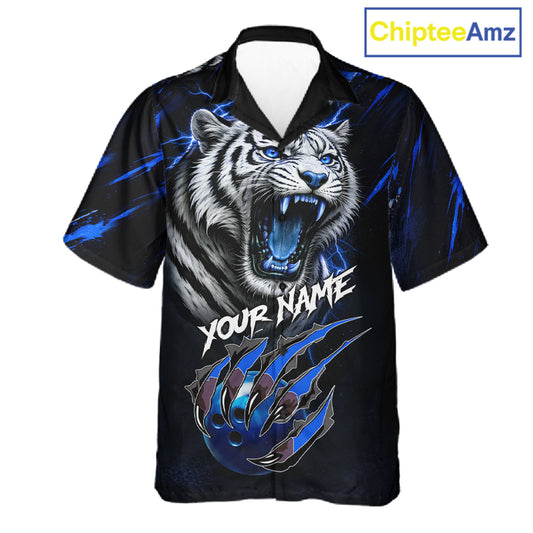 Black & Blue Lightning Thunder Tiger Bowling button-up shirts custom team Hawaiian Bowling jerseys NQS11575