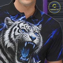 Load image into Gallery viewer, Black &amp; Blue Lightning Thunder Tiger Bowling Polo, 1/4 zip shirts for men custom team Bowling jerseys NQS11575