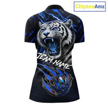 Load image into Gallery viewer, Black &amp; Blue Lightning Thunder Tiger Women Bowling Polo, 1/4 zip shirts custom team Bowling jerseys NQS11575
