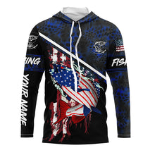 Load image into Gallery viewer, American Flag trout fishing blue camo Custom name trout long sleeve Fishing Shirts NQS4823