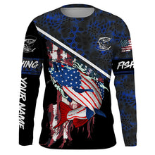 Load image into Gallery viewer, American Flag trout fishing blue camo Custom name trout long sleeve Fishing Shirts NQS4823