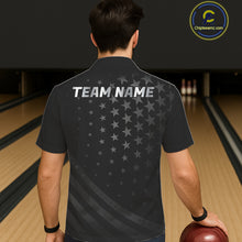 Load image into Gallery viewer, Custom Black American Flag Bowling Team Button-up Shirt, Personalized patriotic Bowling Shirts NQS11706