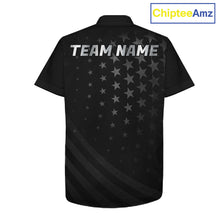Load image into Gallery viewer, Custom Black American Flag Bowling Team Button-up Shirt, Personalized patriotic Bowling Shirts NQS11706