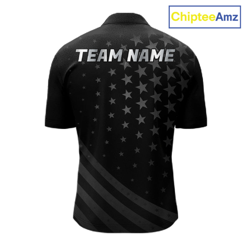 Custom Black American Flag Bowling Team Shirts For Men, Personalized patriotic Bowling League Shirts NQS11706