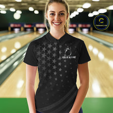 Load image into Gallery viewer, Custom Black American Flag Bowling Team Shirts For Women, Personalized patriotic Bowling League Shirt NQS11706