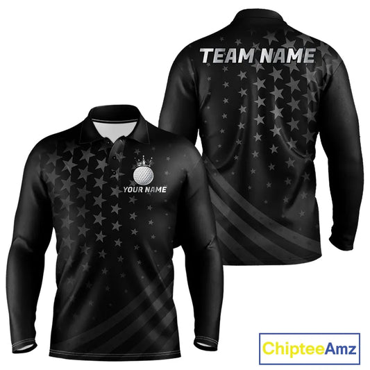 Custom Black American Flag Golf Team Shirts For Men, Personalized patriotic Mens Golf top NQS11707