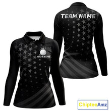 Load image into Gallery viewer, Custom Black American Flag Golf Team Shirts For Women, Personalized patriotic Ladies Golf top NQS11707