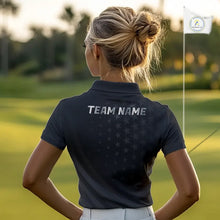 Load image into Gallery viewer, Custom Black American Flag Golf Team Shirts For Women, Personalized patriotic Ladies Golf top NQS11707