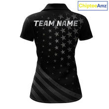 Load image into Gallery viewer, Custom Black American Flag Golf Team Shirts For Women, Personalized patriotic Ladies Golf top NQS11707