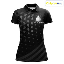 Load image into Gallery viewer, Custom Black American Flag Golf Team Shirts For Women, Personalized patriotic Ladies Golf top NQS11707