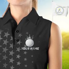 Load image into Gallery viewer, Custom Black American Flag Sleeveless Golf Polo shirt, Personalized patriotic Ladies Golf top NQS11707
