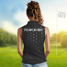 Load image into Gallery viewer, Custom Black American Flag Sleeveless Golf Polo shirt, Personalized patriotic Ladies Golf top NQS11707