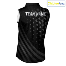 Load image into Gallery viewer, Custom Black American Flag Sleeveless Golf Polo shirt, Personalized patriotic Ladies Golf top NQS11707