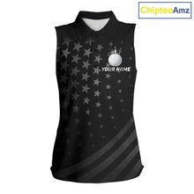 Load image into Gallery viewer, Custom Black American Flag Sleeveless Golf Polo shirt, Personalized patriotic Ladies Golf top NQS11707
