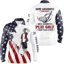 Load image into Gallery viewer, American flag patriotic Mens golf polos shirts custom skull grandpas take naps real grandpas play golf NQS5096