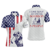 Load image into Gallery viewer, American flag patriotic Mens golf polo shirt custom golf skull I like golf &amp; bourbon &amp; maybe 3 people NQS5392