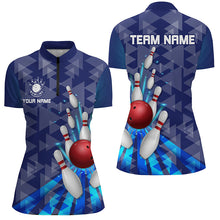 Load image into Gallery viewer, Blue light triangle pattern Women bowling shirts Custom bowling camo Team Jerseys, gift for Bowlers NQS7577