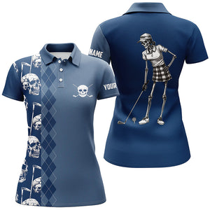 Blue navy skull argyle pattern custom Women golf polo shirts, women's golf tops NQS7719