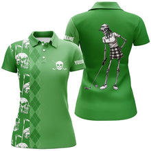 Load image into Gallery viewer, Green skull argyle pattern custom Women golf polo shirts, women's golf tops NQS7720