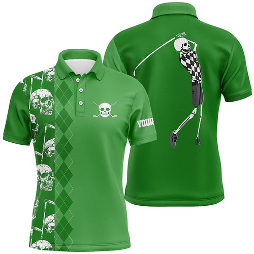 Green skull argyle pattern custom Mens golf polo shirts, best men's golf wear NQS7720