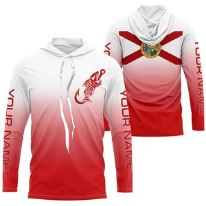 Red and white Florida flag fish hook skull fishing Custom long sleeve performance Fishing jerseys NQS6053