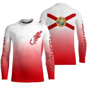 Red and white Florida flag fish hook skull fishing Custom long sleeve performance Fishing jerseys NQS6053