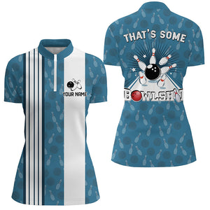 Customized Retro Bowling Team Shirts For Women That's some bowshit Funny Bowling Pattern Jerseys| Blue NQS8608