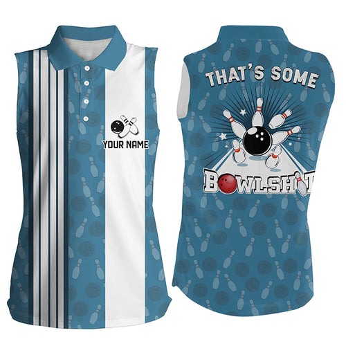 Customized Retro Bowling sleeveless polo Shirts That's some bowshit Funny Bowling Pattern Jersey| Blue NQS8608