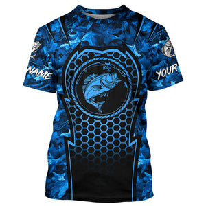 Bass Fishing blue camouflage sun protection Custom name long sleeves fishing shirt for men, women, Kid NQS4253