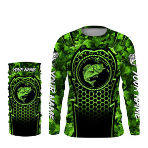 Bass Fishing green camouflage sun protection Custom name long sleeve fishing shirt for men, women, Kid NQS4254