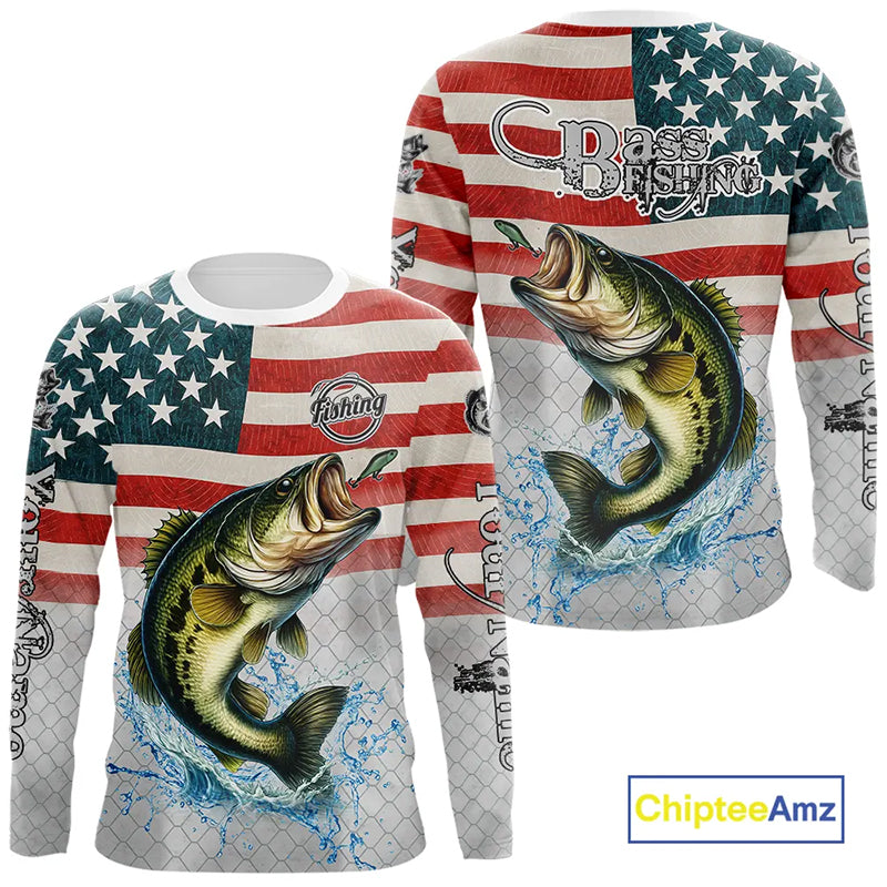 American Flag Largemouth Bass Fishing Custom Bass Fishing tournament Shirt, patriotic Bass jersey NQS10981
