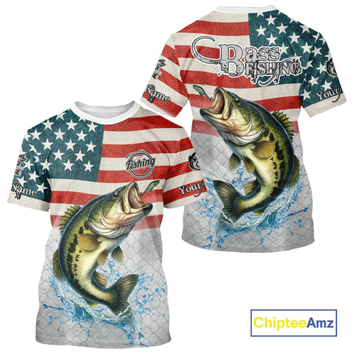 American Flag Largemouth Bass Fishing Custom Bass Fishing tournament Shirt, patriotic Bass jersey NQS10981